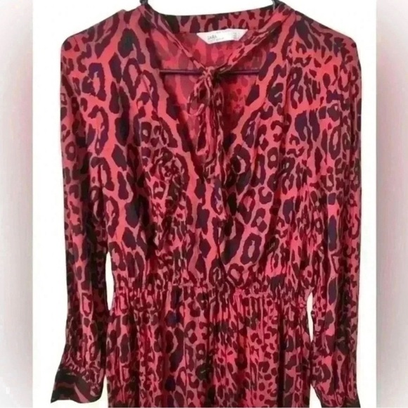 Zara Leopard Print Midi Dress Red and Black - Picture 6 of 13
